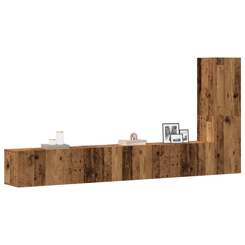 Set Mobile TV 3 pz-Set di 3 Credenza per TV Montato a Parete Legno Antico in Truciolato 412489