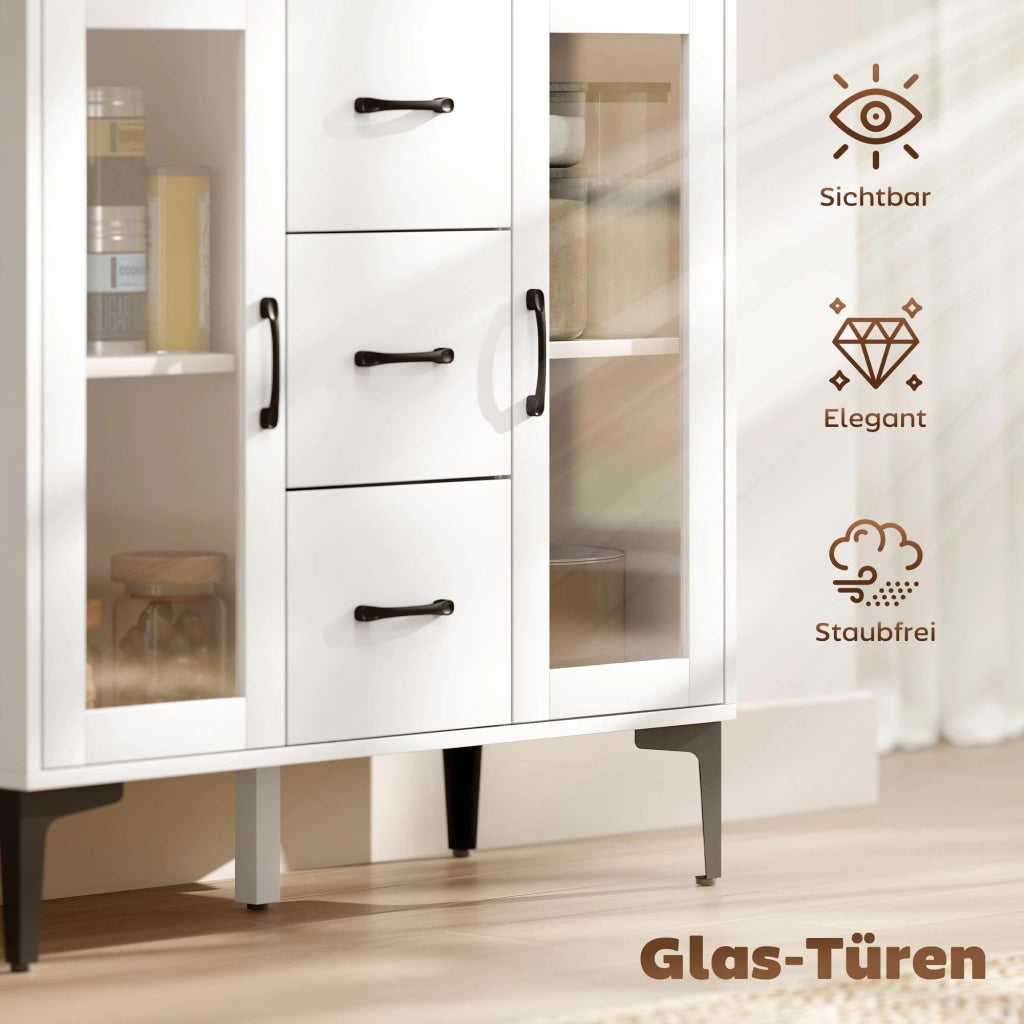 Cassettiera Moderna con Ante Vetro e 3 Cassetti ¨C Zephmum ¨C Bianco in MDF 80x40x100