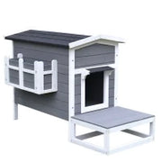 Cuccia per Gatti Rialzata con Balconcino e Tetto Impermeabile da Giardino Legno 115x66.5x74.7cm Grigio