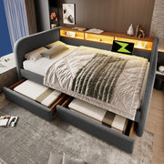 Letto divano 140 × 190 cm con LED, USB e Type-C, 2 cassetti, senza materasso, in lino, grigio