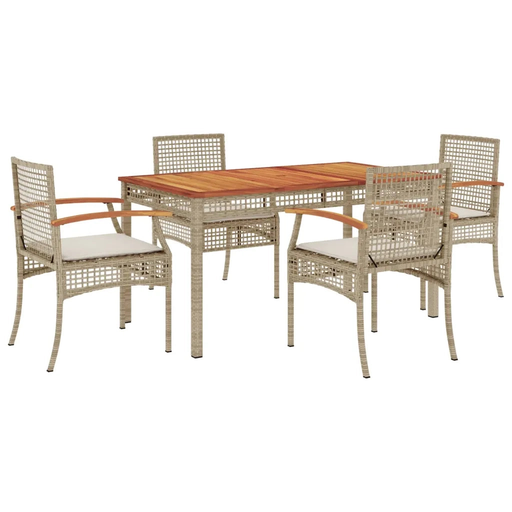 Set da Pranzo da Giardino 5 pz con Cuscini Beige in Polyrattancod mxl 114826