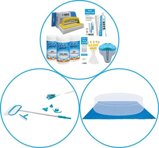 Pacco di accessori per piscina 3 pezzi - Set di manutenzione & Kit di manutenzione deluxe & Telaio di copertura