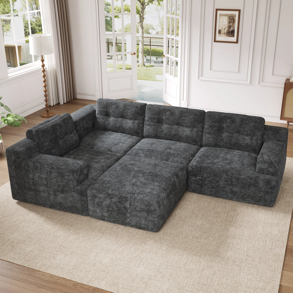 DIVANO Modulare a U 252x180x82 cm Chenille Grigio 5-6 posti