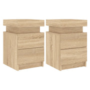 Set di 2 Comodini | Armadio da Notte | Mobiletto da notte con Luci LED Rovere Sonoma 35x39x55 cm