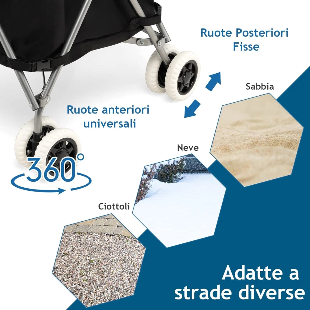 Carrello Spesa Pieghevole con Ruote, Carrello Portaspesa con Fodera in Tessuto Oxford Rimovibile e Impermeabile, 90L, Capacità di peso 55 kg (Nero)