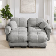 Divano modulare a 2 posti in ciniglia con chaise longue mobile e cuscini trapuntati, Grigio chiaro