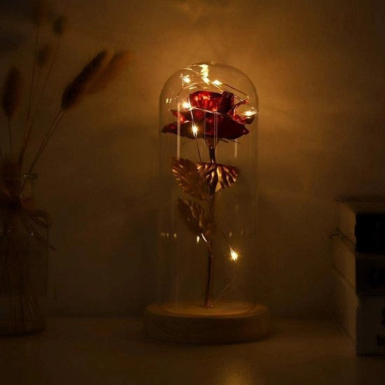 Fiore di Rosa Eterno con Filo di Luce LED - Capolavoro di Vetro di Rosa 'Il Piccolo Principe' - Giorno dei Santi Patroni della Famiglia - Blu Scuro