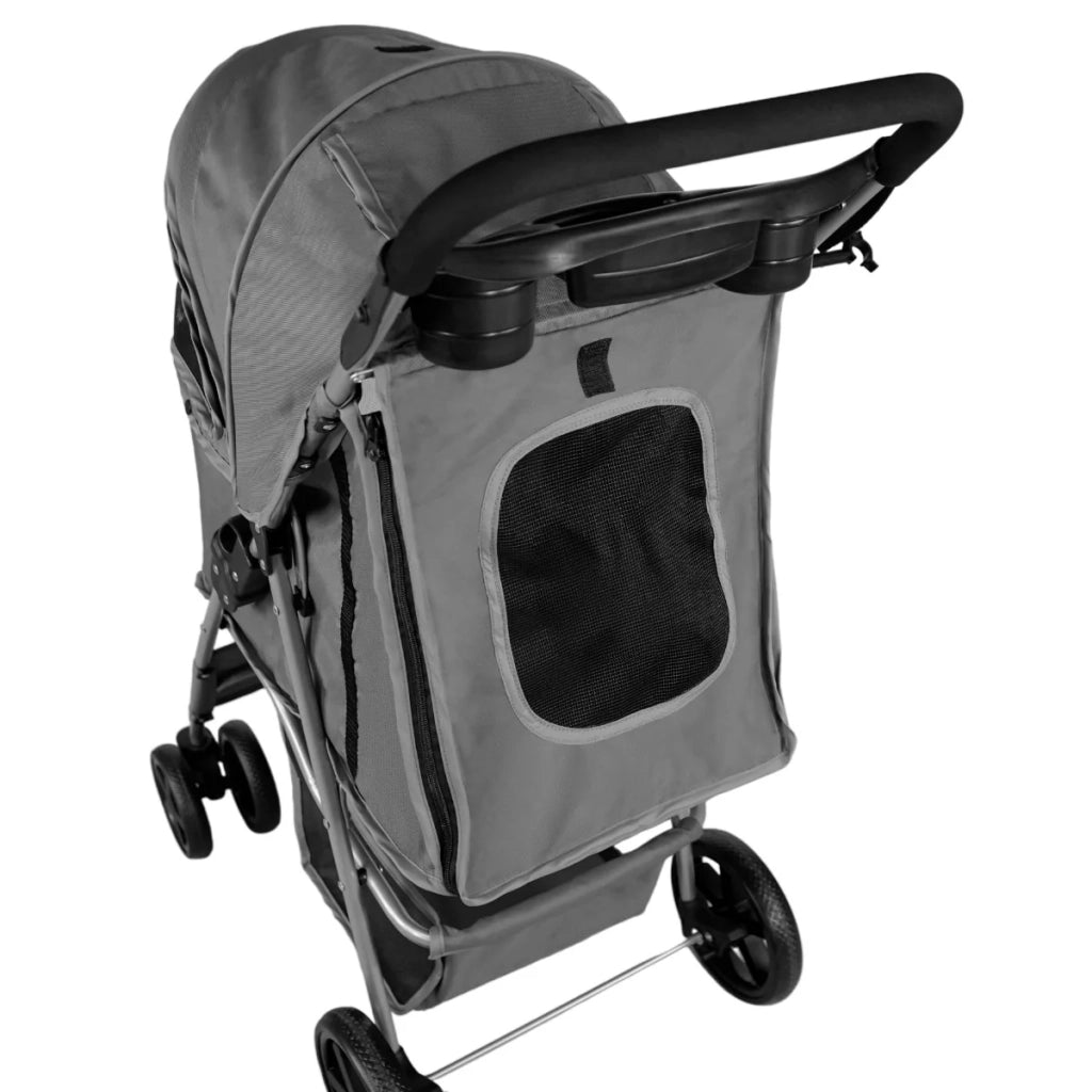 Passeggino per animali domestici Trasportino pieghevole Trolley da viaggio per gatti e cani Copertura anti-pioggia – Grigio