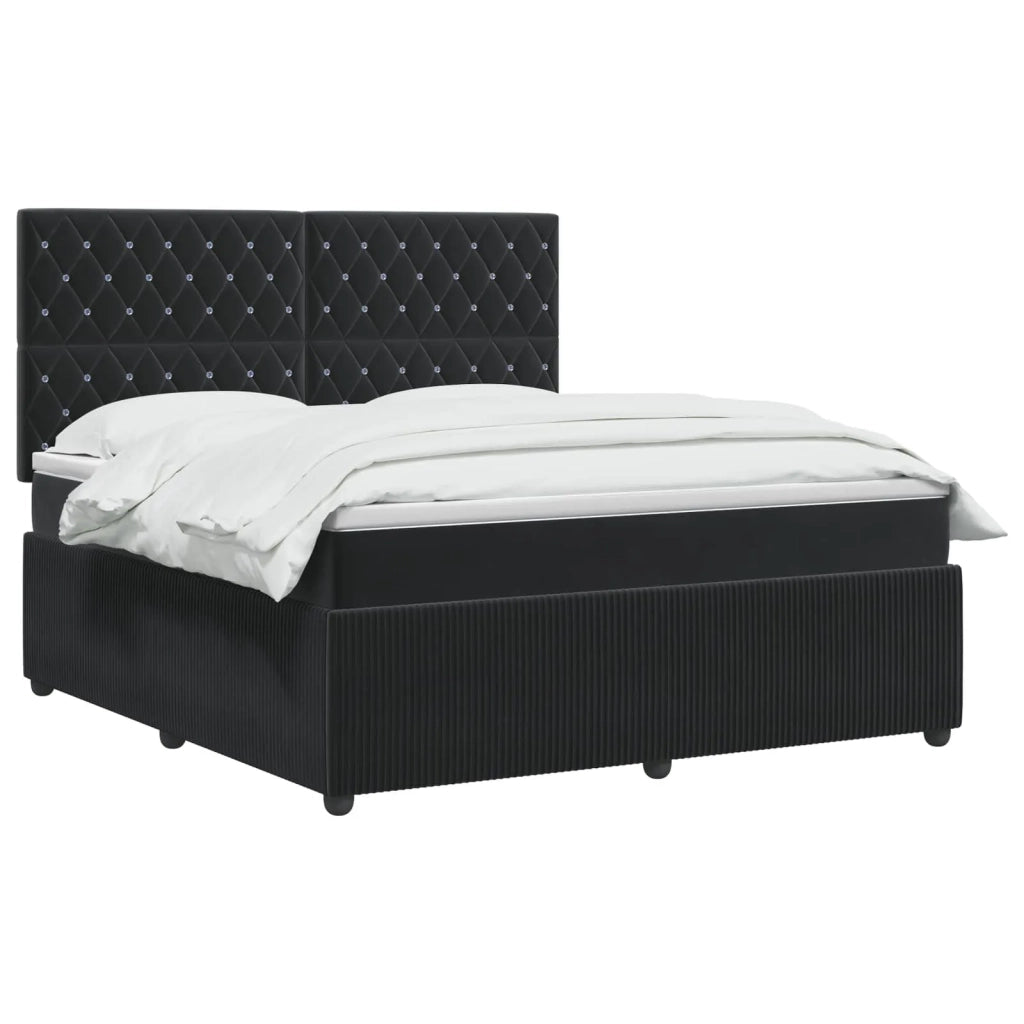 Letto Box Spring LED con Materasso Nero 140 x 190 cm Velluto 3456061