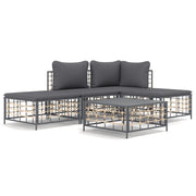 Set Divani da Giardino 5 pz | Set Salotto da Giardino con Cuscini Antracite in Polyrattan