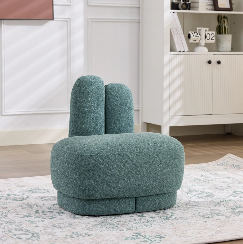 Pouf con forma di coniglio; poggiapiedi e seduta aggiuntiva in tessuto; schiuma; compensato e legno verde