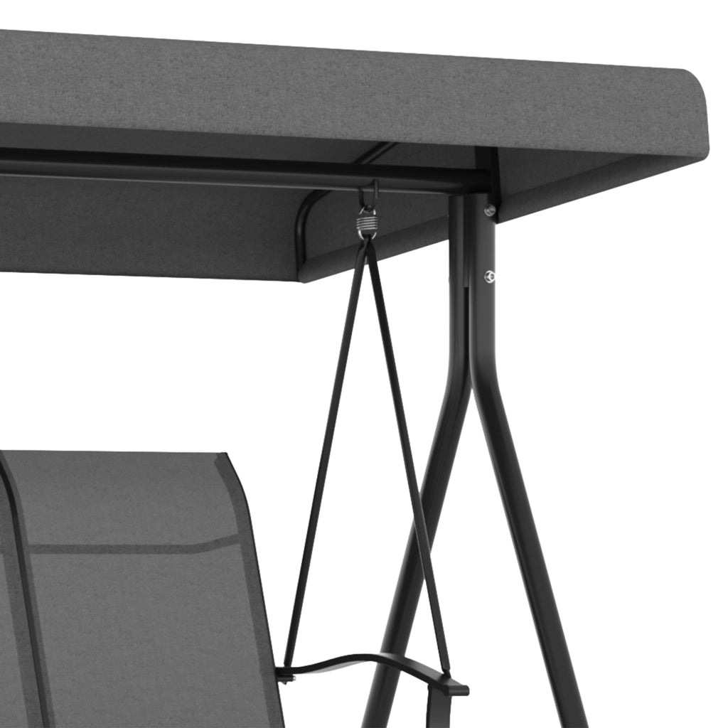 Dondolo da Giardino 3 Posti 195x118x170 cm con Tettuccio Parasole Regolabile Grigio Scuro