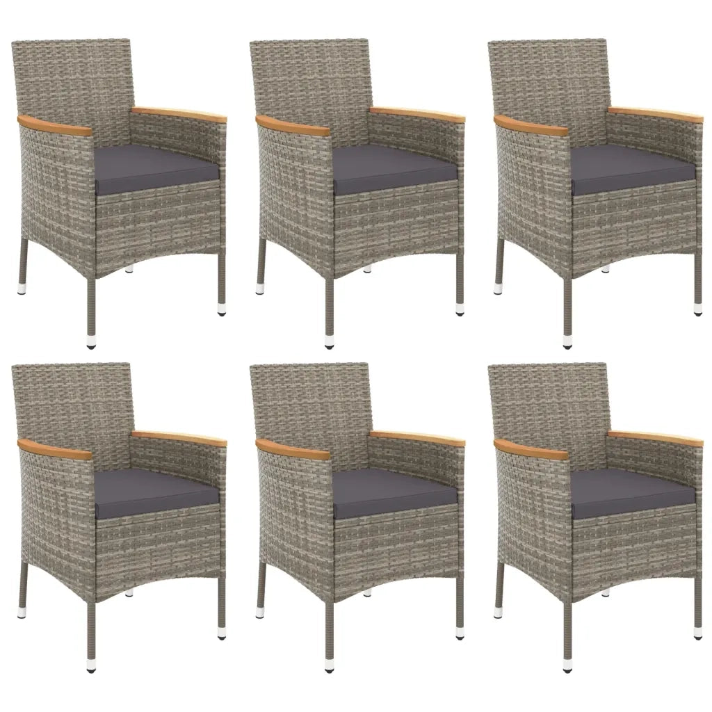 Set da Pranzo da Giardino 7 pz con Cuscini in Polyrattan Grigio