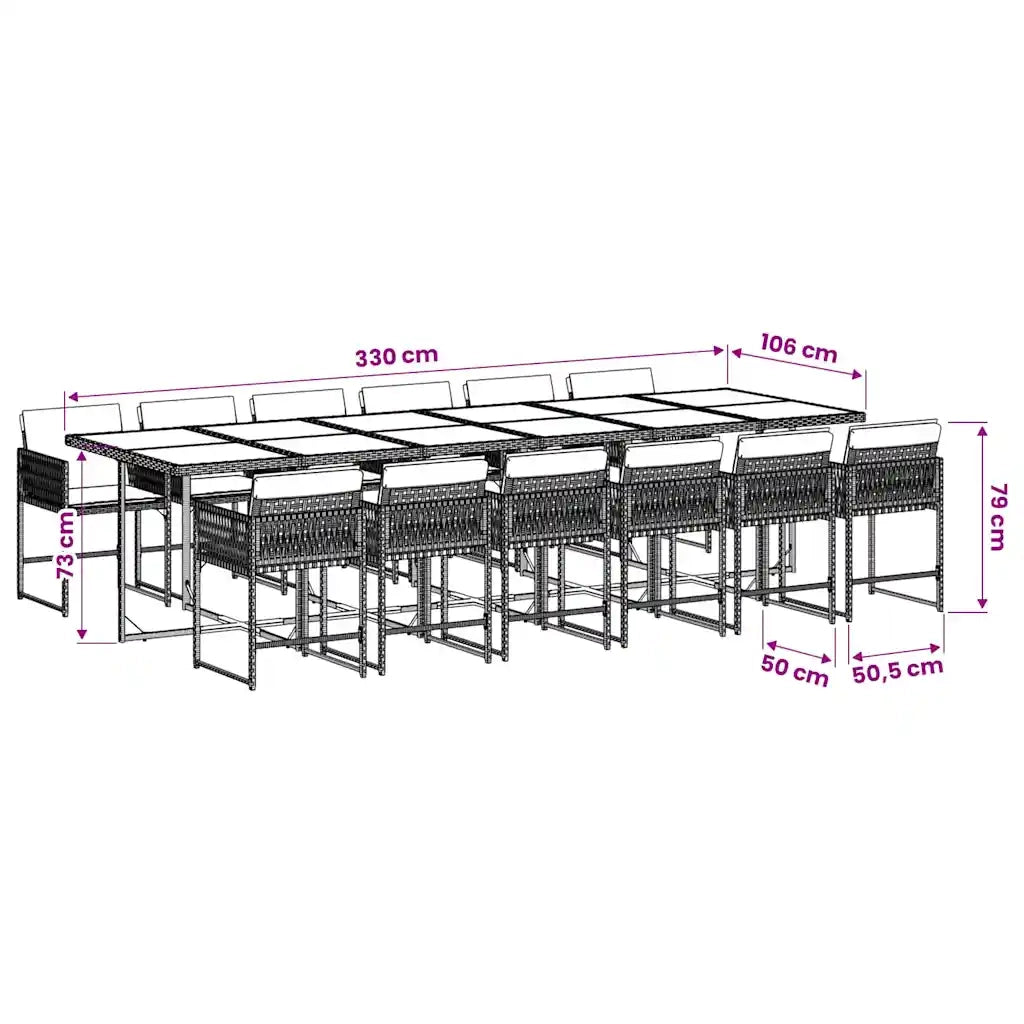 Set da Pranzo da Giardino 13pz con Cuscini Nero in Polyrattan 3211483