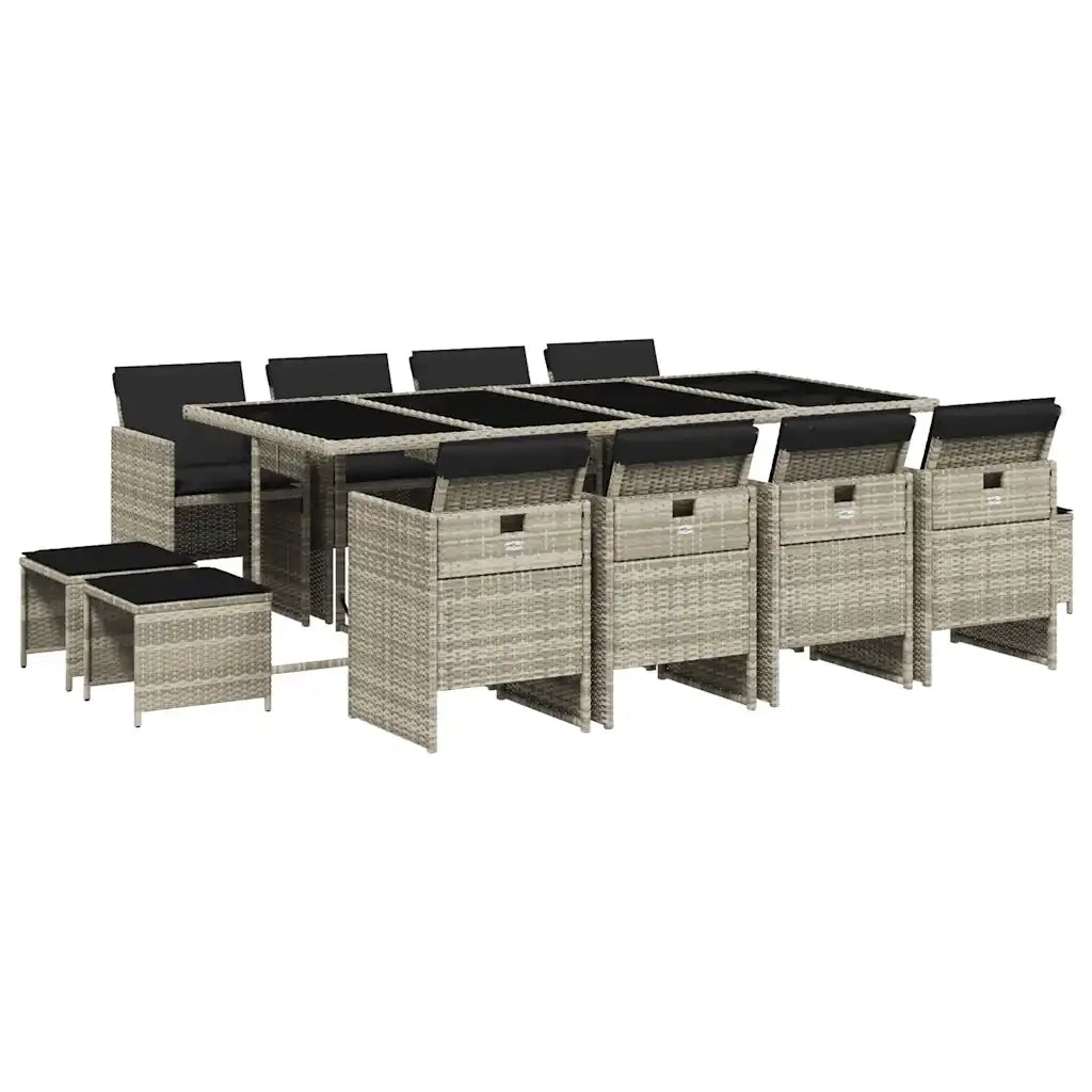 Set da Pranzo da Giardino 13pz con Cuscini Grigio in Polyrattan 3210623