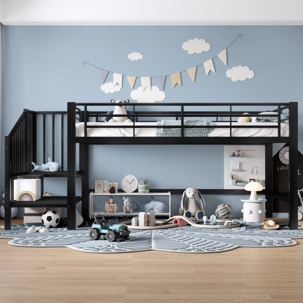 Letto a soppalco semi alto 90x200 cm con scala contenitore nero