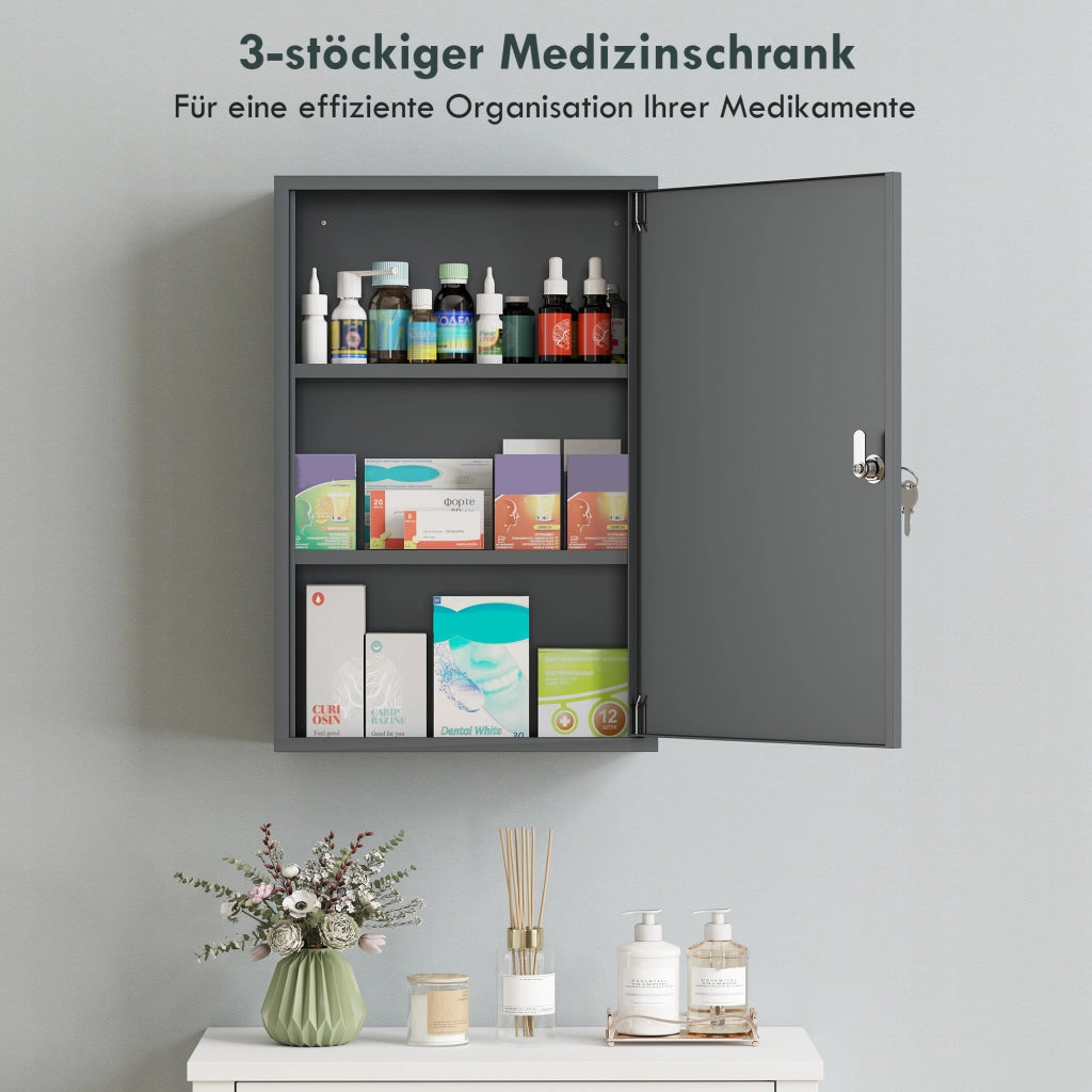 Armadietto da Bagno con 3 Ripiani e 2 Chiavi ¨C Zephmum ¨C Grigio 40x18x60 cm