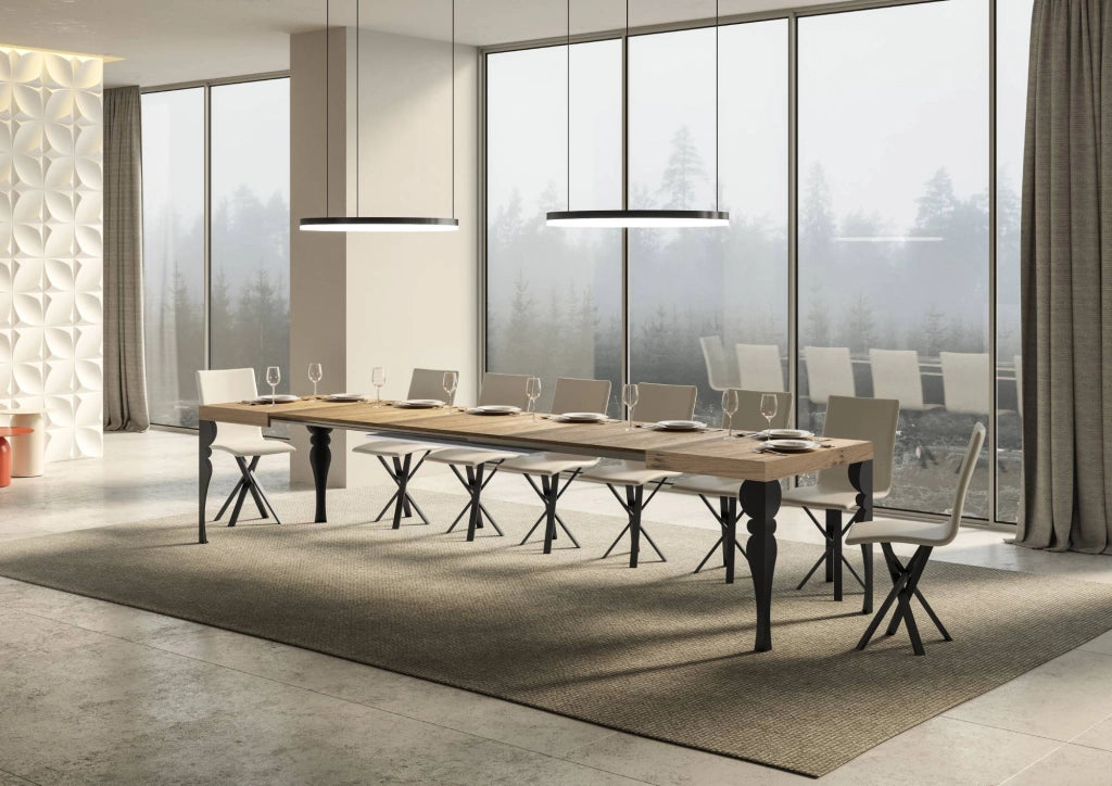 Tavolo Allungabile 140-400x90x77 cm Paxon Quercia Natura Telaio Antracite