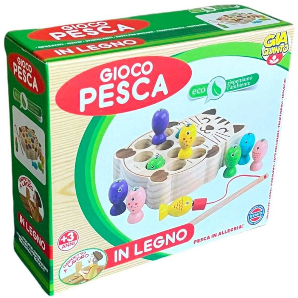 Trade Shop - Gioco Della Pesca Giocattolo In Legno Pesciolini Educativo Sicuro Per Bimbi 3+ -