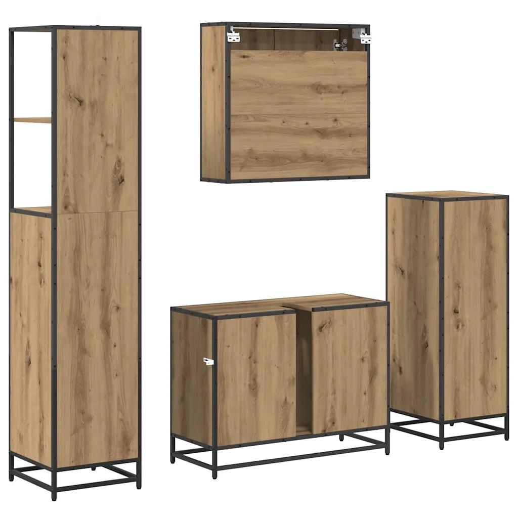 Set di mobili per il bagno con porta 4 pcs Rovere artigianale 3402337