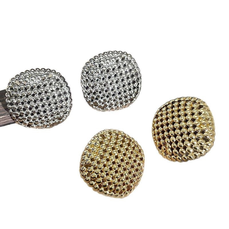 Orecchini rotondi traforati da donna, in argento, di alta gamma, orecchini a perno in metallo di design di nicchia
