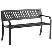 Panchina da Giardino 2 Posti a Doghe con Braccioli, in Metallo, 119x50x75 cm, Nero