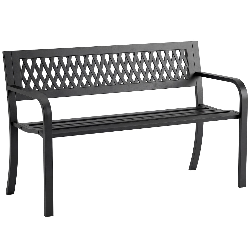 Panchina da Giardino 2 Posti a Doghe con Braccioli, in Metallo, 119x50x75 cm, Nero