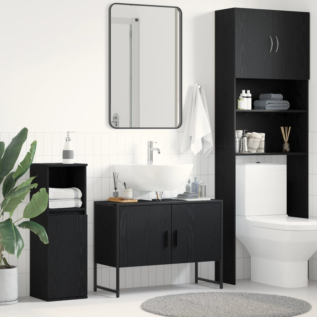 Mobile Porta Lavabo Rovere Nero 80x33x60 cm Legno ingegnerizzato