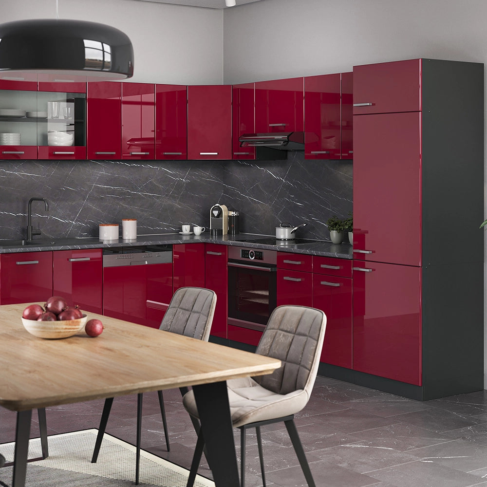 Vicco Cucina angolare completa Rosso lucido/antracite 287 x 60 cm , PL Marmo