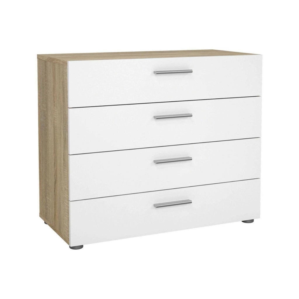 Cassettiera Arwen, Settimino multiuso, Comò camera da letto, Mobile con cassetti, 80x40 h68 cm, Quercia e Bianco lucido