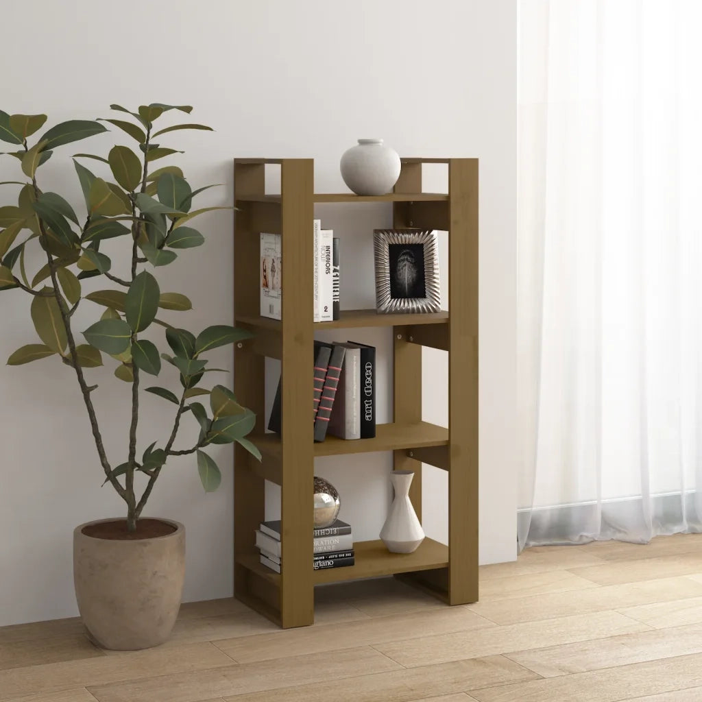 Libreria Divisorio-Scaffale per Libri-Mobile di Stoccaggio ambra 60x35x125 cm in Legno Massello