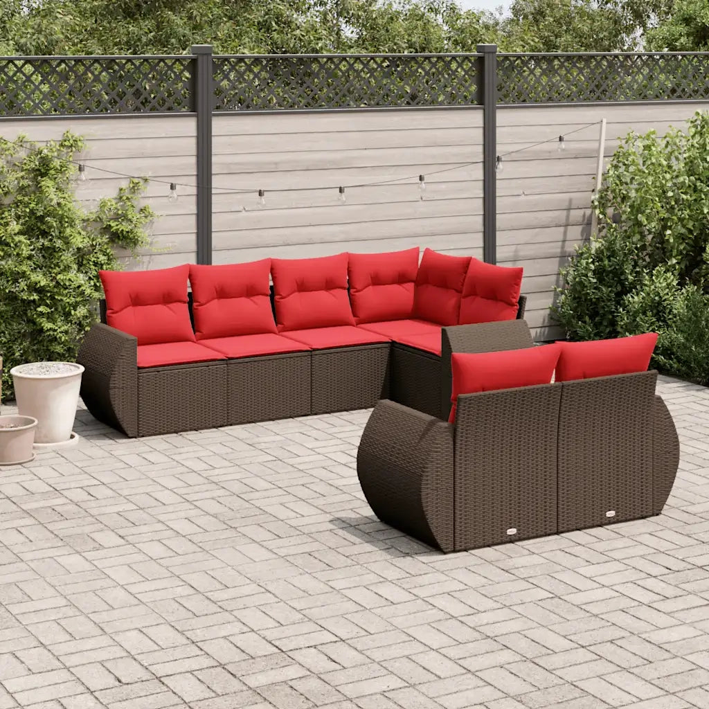 Set Divani da Giardino 7 pz con Cuscini Marrone in Polyrattan 3221613