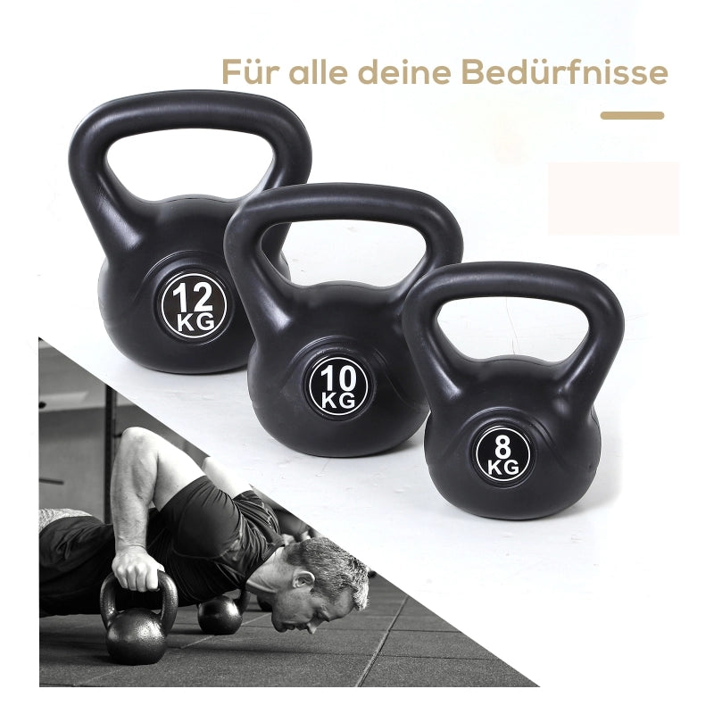 Kettlebell, bilanciere da 12 kg riempito di sabbia, per principianti, nero