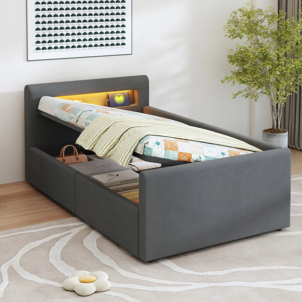 letto imbottito velluto grigio scuro 90 x 200 cm