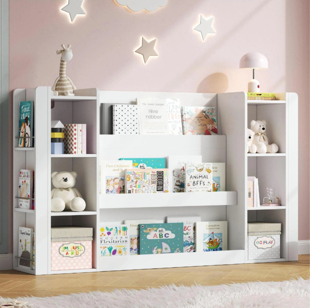 Libreria per bambini ULEVR 140x30x95 cm con ripiani aperti, in MDF bianco