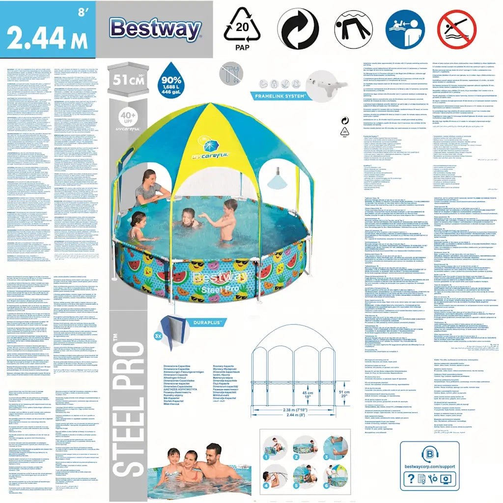 Bestway Piscina Fuori Terra per Bambini Steel Pro Anti UV 244x51 cm 3202538