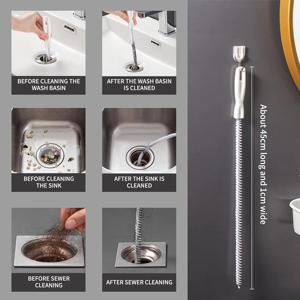 Trade Shop - Spazzola Per Scarico Lavandino Strumento Pulizia Flessibile Tubi Bagno Cucina 45cm -