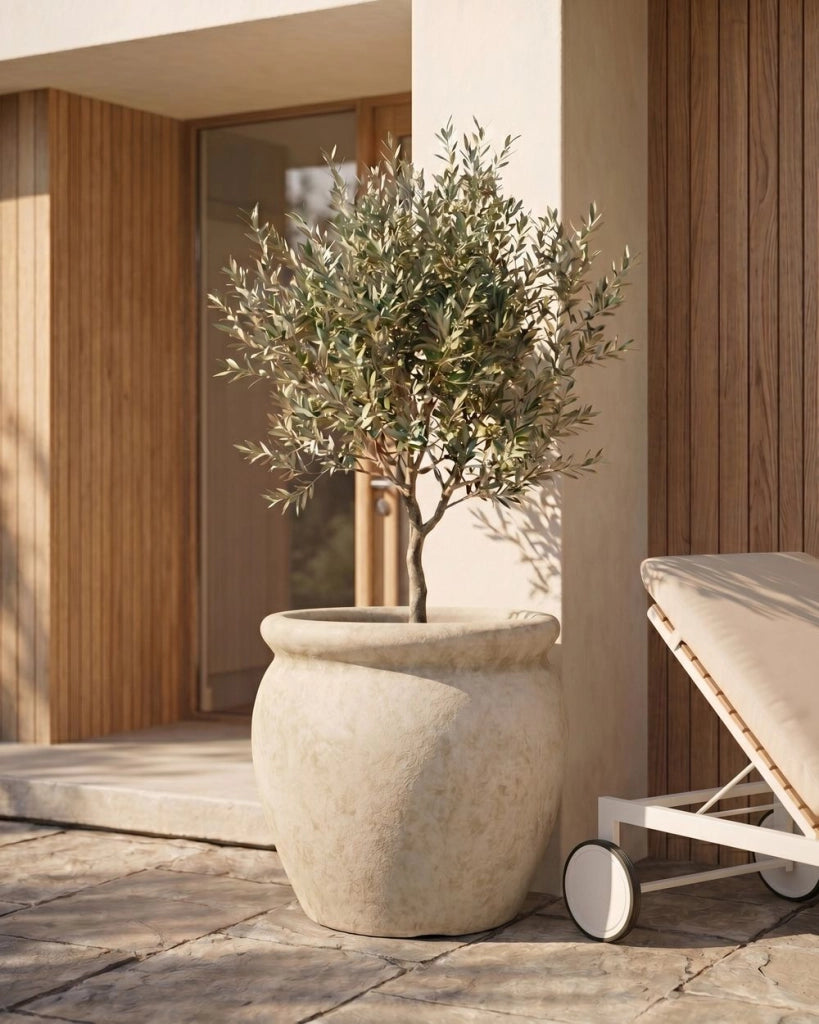 Vaso da fiori alto in pietra per giardino, per interni ed esterni 45x38 cm verde scuro giardino terrazzo