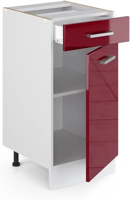 Mobiletto base per cucina R-Line, Rosso lucido, 40 cm senza piano di lavoro, per la libera combinazione all'interno di sistemi cucina modulari
