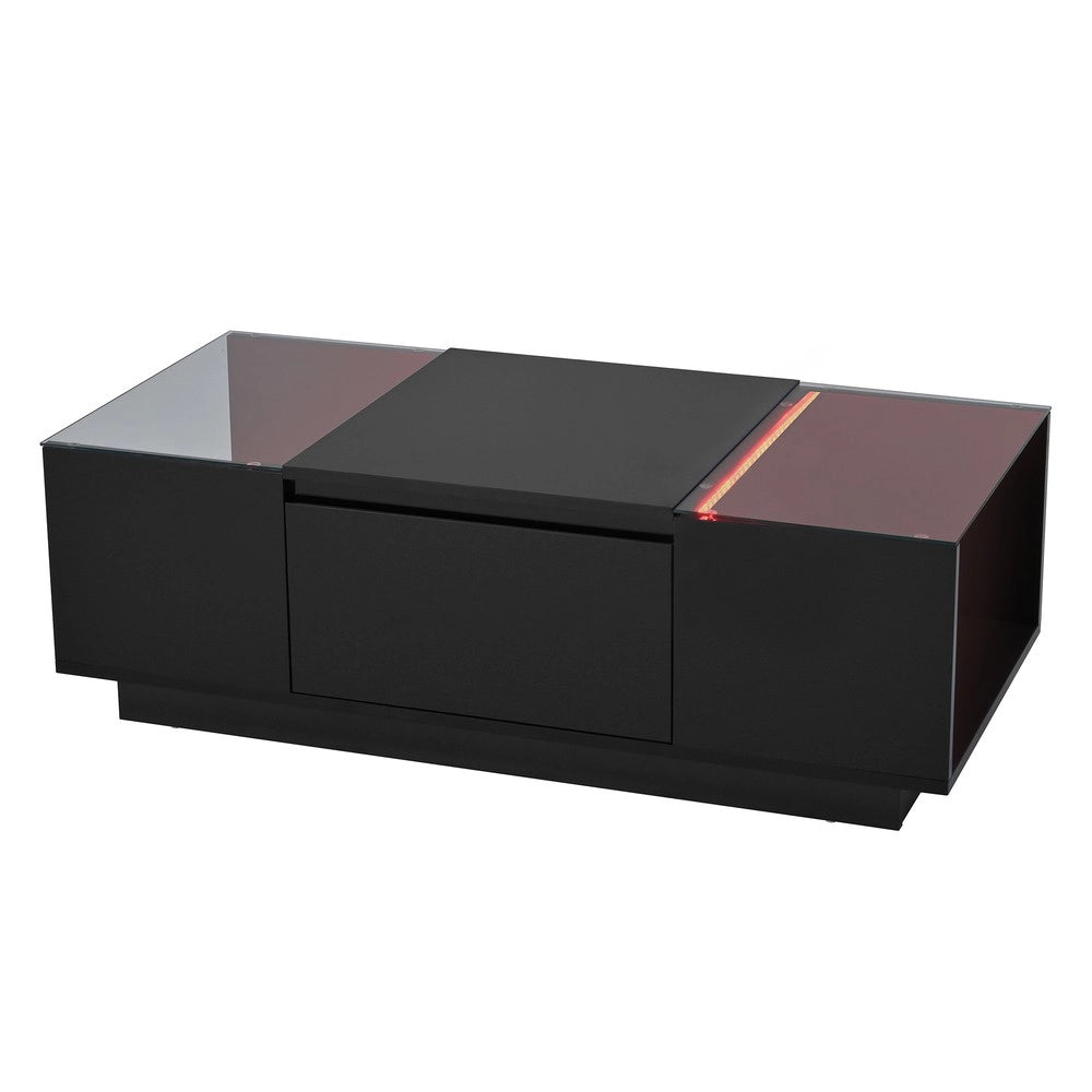 Tavolino da Caff¨¨ con LED, Vetro, 2 Cassetti e Ripiano ¨C MINIMAL ¨C 105 cm