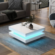 Tavolino da Caff¨¨ Quadrato ¨C MINIMAL ¨C Bianco, LED Bluetooth, 70x70x36 cm