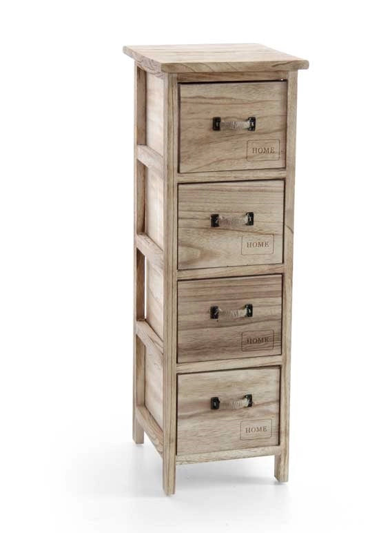HOME CASSETTIERA SLIM IN LEGNO DECORATA A 4 CASSETTI 26 X 32 XH80 CM NATURAL