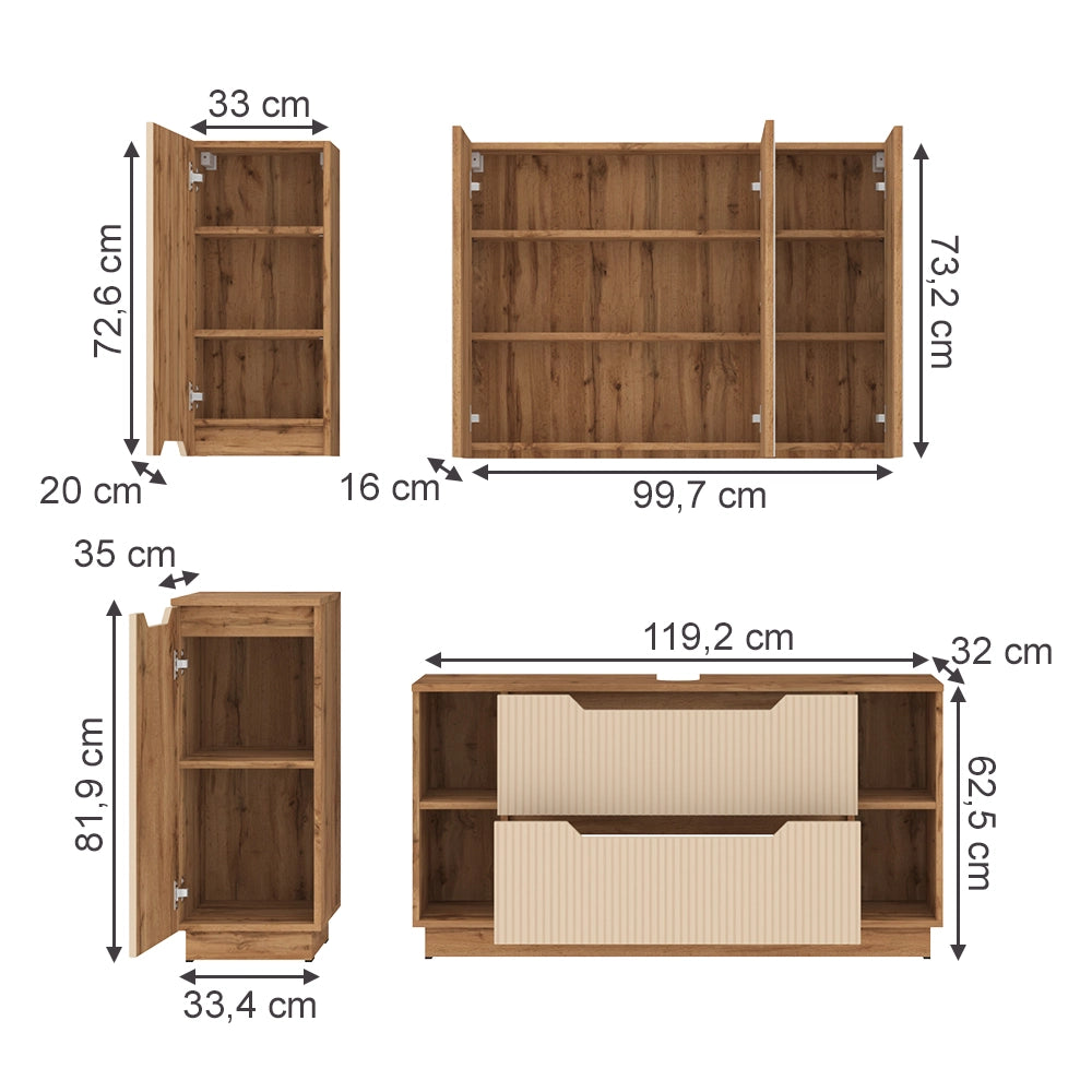 Vicco Set di mobili da bagno Rovere/cashmere a righe 4 parti