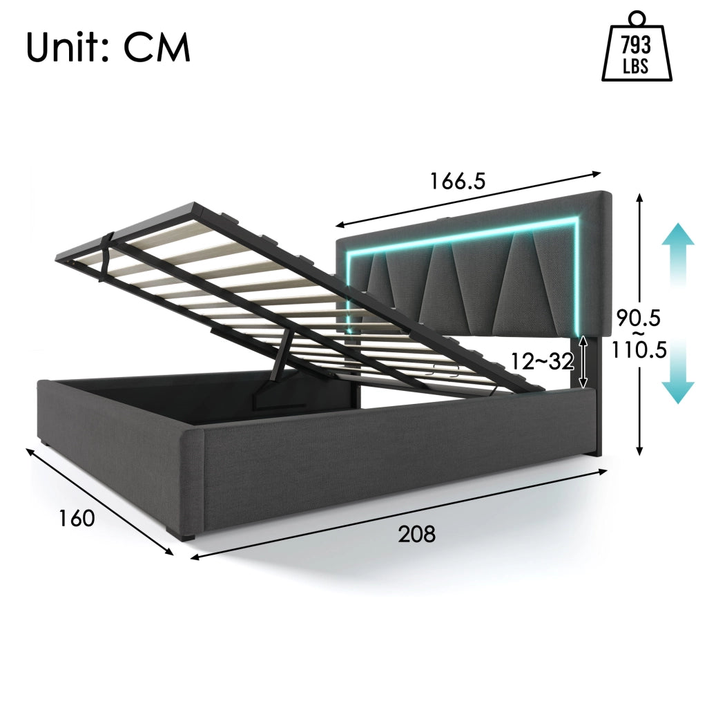 Letto matrimoniale 160x200 con LED, USB e vano contenitore