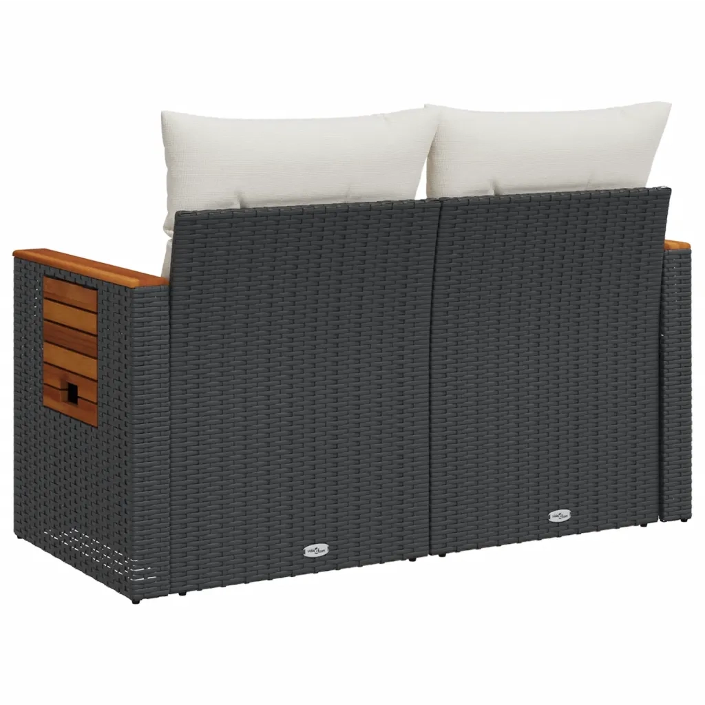 Divano da Giardino con Cuscini a 2 Posti-Sofa da Giardino-Divano da esterno Nero in Polyrattan 848527