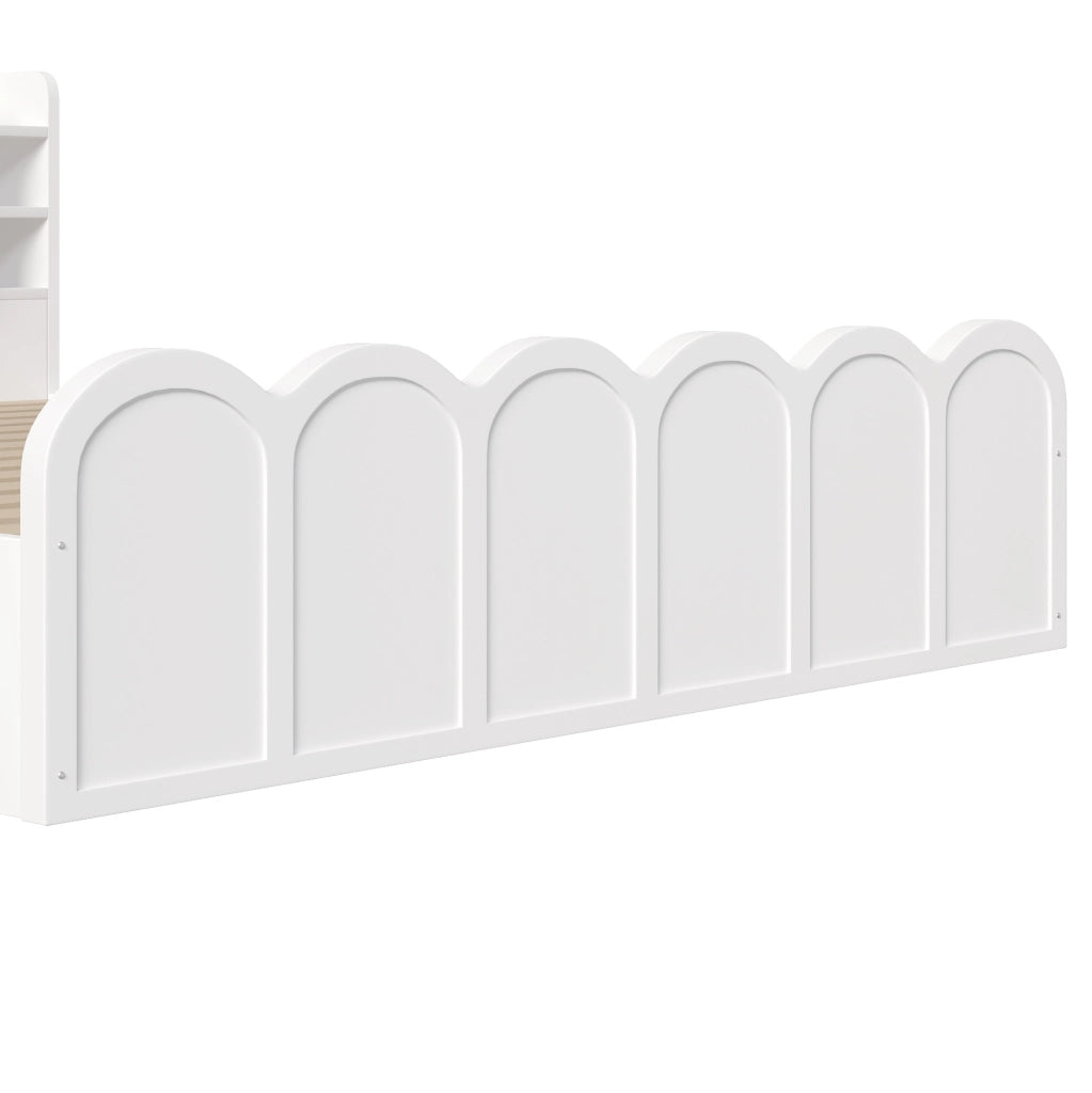 Letto a una piazza e mezza 140x200 cm con contenitore idraulico; LED e porte USB; bianco