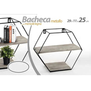 Trade Shop - Bacheca Porta Oggetti Metallo Esagonale Parete 2 Mensole Legno 29x11x25cm 751981 -