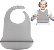 Slabbino di silicone per adulti, impermeabile, slabbino di silicone per adulti regolabile, slabbino di silicone per adulti riciclabile, adatto per adulti o anziani (42 * 28 cm)