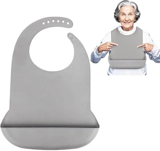 Slabbino di silicone per adulti, impermeabile, slabbino di silicone per adulti regolabile, slabbino di silicone per adulti riciclabile, adatto per adulti o anziani (42 * 28 cm)