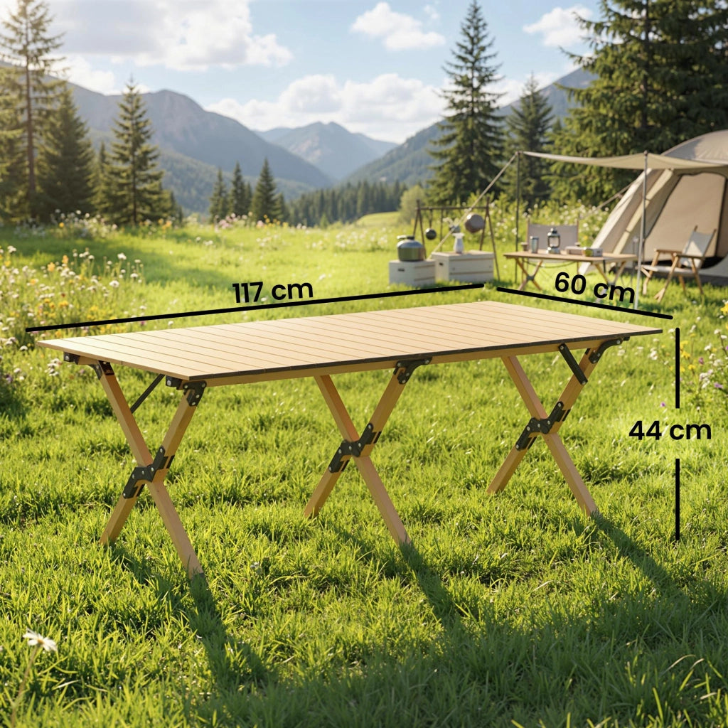 Tavolo pieghevole da giardino ¨C zephmum ¨C alluminio, effetto legno, 117x60 cm